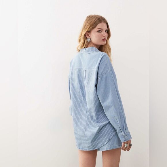 Noisy May striped denim shirt & shorts set in light blue size m EUC - Picture 2 of 9